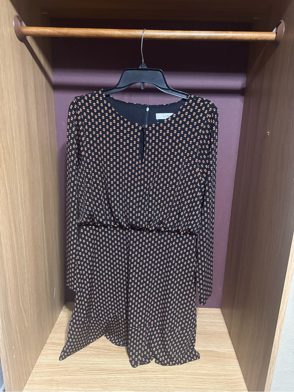LOFT Petite Black Floral Long Sleeve Dress Size 12P